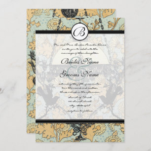 Vintage Birds Damask Chandelier Wedding Invitation