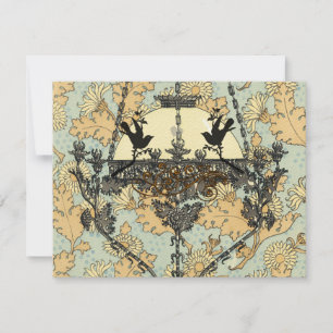 Vintage Birds Damask Chandelier Wedding RSVP Card