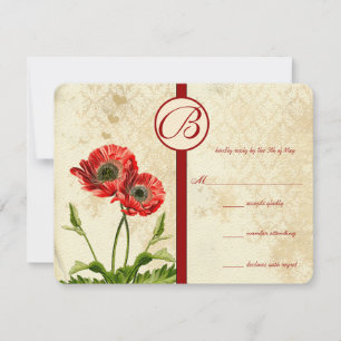 Vintage Birds Damask Poppy Wedding RSVP