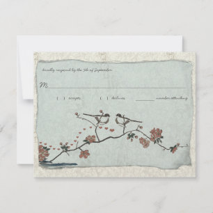 Vintage Birds Damask Wedding RSVP Card
