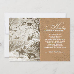vintage birds drawing holiday celebration invites