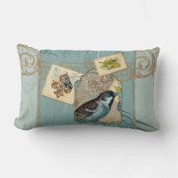 Vintage Birds Floral Postage Stamp Swirl Branch