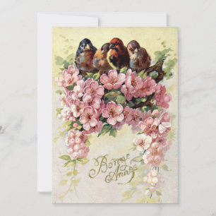 Vintage Birds & Flowers Bonne Annee Holiday Card