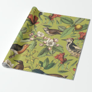 Vintage Bird's Garden Botanical Illustration Wrapping Paper