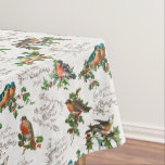 Vintage Birds, Holly & Christmas Greetings Tablecloth<br><div class="desc">Festive vintage pattern featuring colourful birds on holly branches with ornate engraved Christmas script greetings on light ecru swirly damask background. Pattern is repeatable and can be scaled up or down.</div>