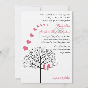 Vintage Birds Honeysuckle Pink Wedding Invite