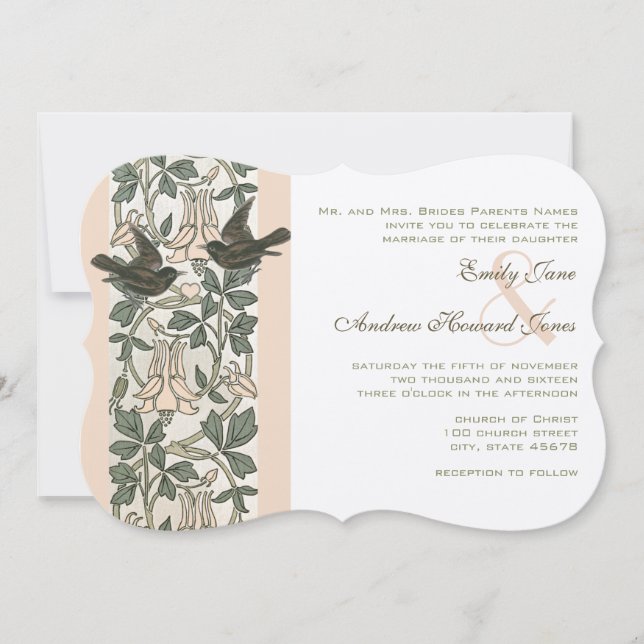 Vintage Birds HoneySuckle Wedding Invitation (Front)