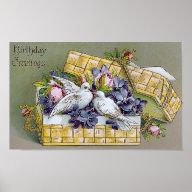 Vintage Birds in a Basket Poster (Front)