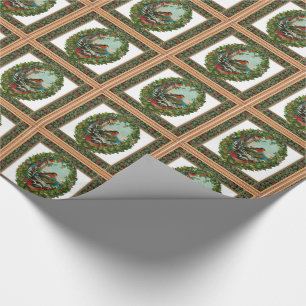 Vintage Birds in Wreath Christmas Wrapping Paper