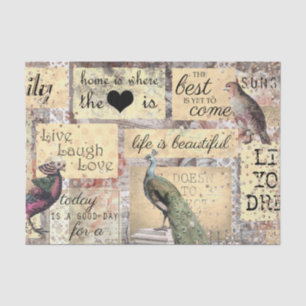 Vintage birds inspirational lettering ephemera tissue paper