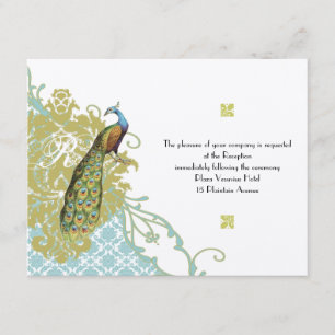 Vintage Birds Lagoon Endive Damask Reception Card