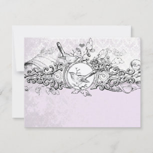 Vintage Birds Lavender Musical Scroll Wedding RSVP Card