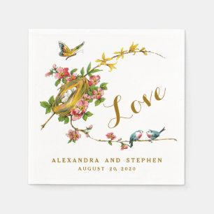 Vintage Birds Love Wedding Paper Napkins