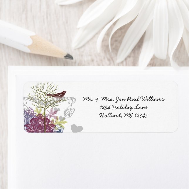 Vintage Birds Musical Raspberry Damask Tree (Insitu)