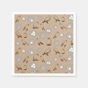 Vintage Birds & Nest Rustic Kraft Brown Napkin