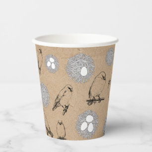 Vintage Birds & Nest Rustic Kraft Brown Paper Cups