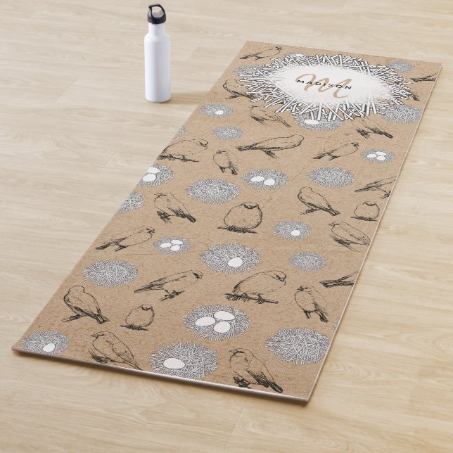 Vintage Birds & Nest Rustic Kraft Brown Yoga Mat (In Situ)