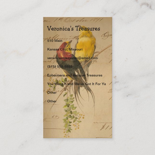 Vintage Birds of Paradise Business Card (Front)