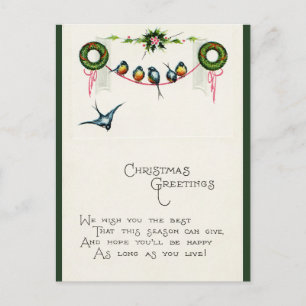 Vintage Birds on a Ribbon Christmas Postcard