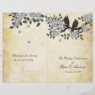 Vintage Birds on Branch Bi-Fold Wedding Program
