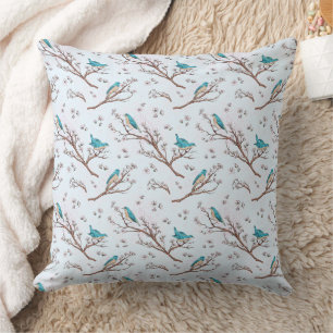 Vintage Birds on Cherry Blossom Branches Cushion