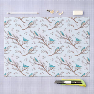 Vintage Birds on Cherry Blossom Branches Tissue Paper