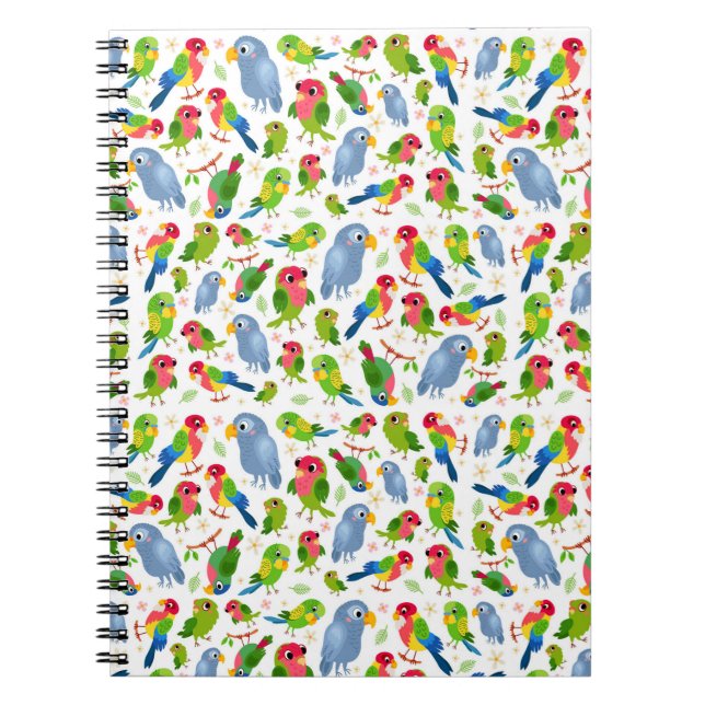 Vintage Birds Pattern, Colorful parakeet pattern Notebook (Front)