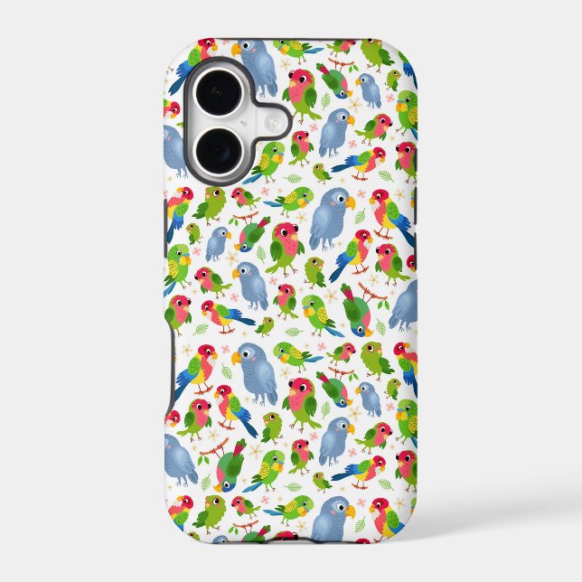 Vintage Birds Pattern, Colourful parakeet pattern (Back)