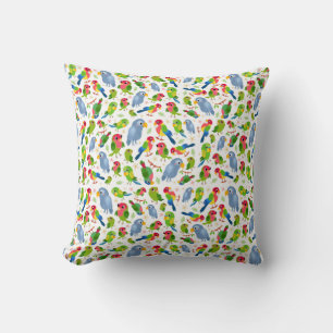 Vintage Birds Pattern, Colourful parakeet pattern Cushion
