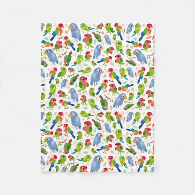 Vintage Birds Pattern, Colourful parakeet pattern Fleece Blanket (Front)