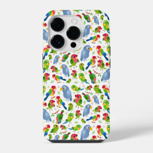 Vintage Birds Pattern, Colourful parakeet pattern iPhone 14 Pro Case