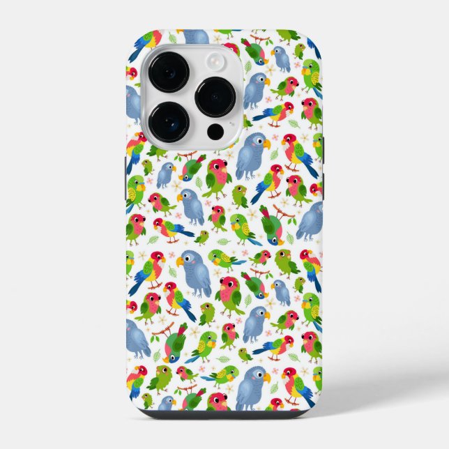 Vintage Birds Pattern, Colourful parakeet pattern iPhone Case (Back)