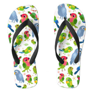 Vintage Birds Pattern, Colourful parakeet pattern Jandals