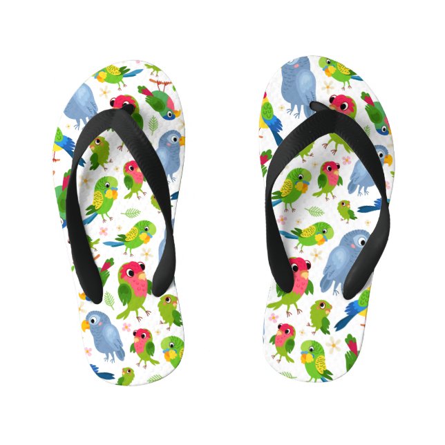 Vintage Birds Pattern, Colourful parakeet pattern Kid's Jandals (Footbed)