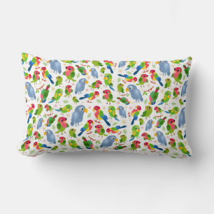 Vintage Birds Pattern, Colourful parakeet pattern Lumbar Cushion