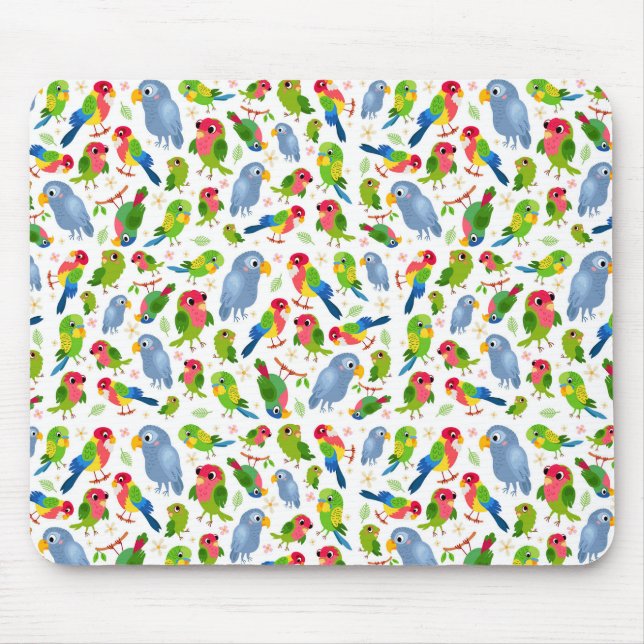 Vintage Birds Pattern, Colourful parakeet pattern Mouse Pad (Front)