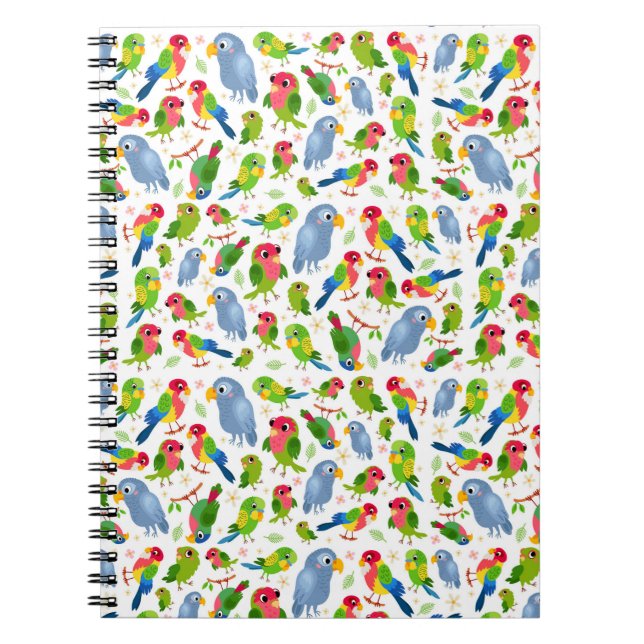 Vintage Birds Pattern, Colourful parakeet pattern  Notebook (Front)