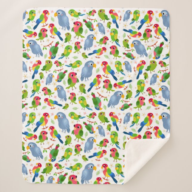 Vintage Birds Pattern, Colourful parakeet pattern Sherpa Blanket (Front)