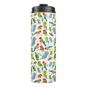 Vintage Birds Pattern, Colourful parakeet pattern Thermal Tumbler