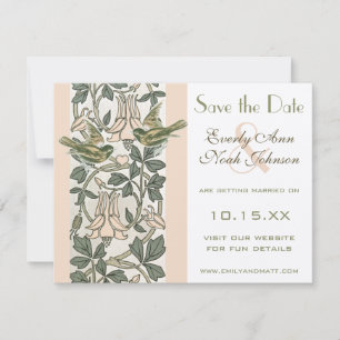 Vintage Birds Peach Honeysuckle Save the Date Invitation