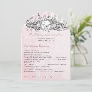 Vintage Birds Pink Musical Scroll Wedding Menu Invitation