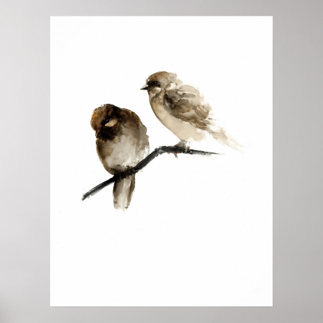 Vintage birds poster with grey birdies (Front)
