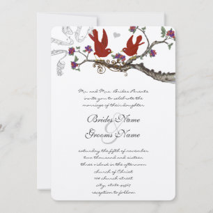 Vintage Birds Red & Purple Wedding Invite