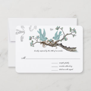 Vintage Birds Robin Egg Blue Wedding Response Card