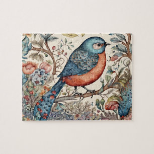 Vintage birds Scandinavian fabric design Jigsaw Puzzle