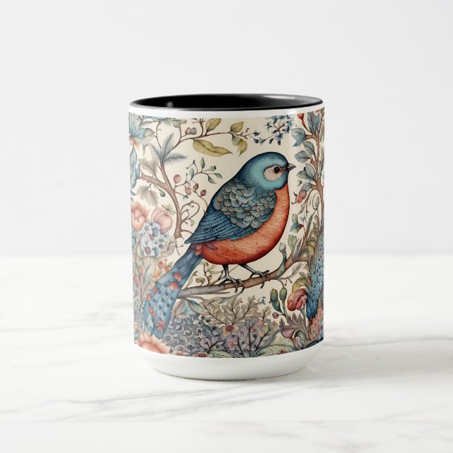 Vintage birds Scandinavian fabric design Mug (Center)