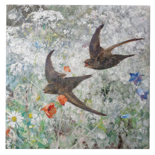 Vintage Birds Swift Spring Flight Tile