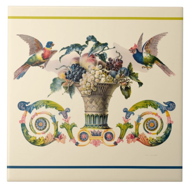 Vintage Birds & Vase With Fruit Ceramic Tile (Front)