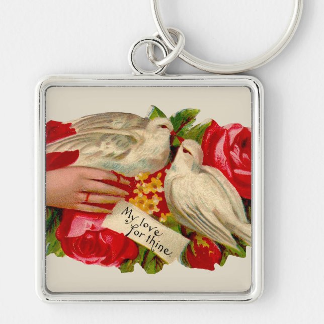 Vintage Birds Victorian Love Dove Classic Art Key Ring (Front)
