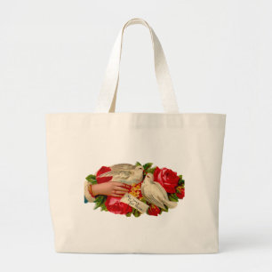 Vintage Birds Victorian Love Dove Classic Art Large Tote Bag